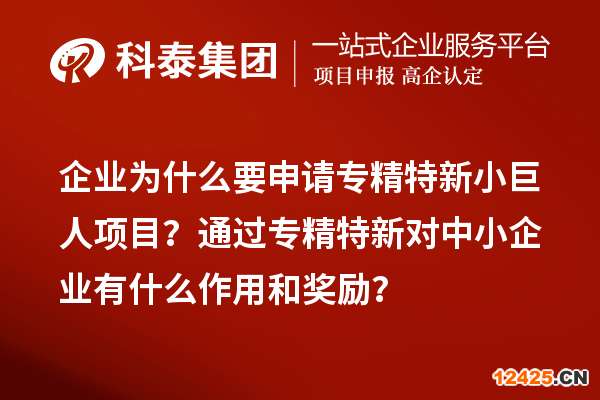 企業(yè)為什么要申請專精特新小巨人項目？通過專精特新對中小企業(yè)有什么作用和獎勵？