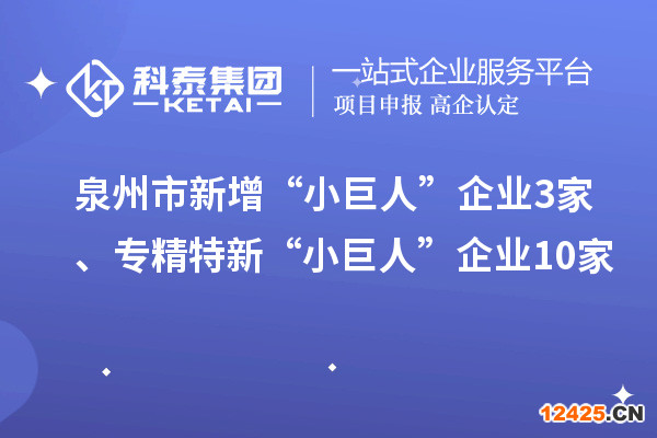 泉州市新增“小巨人”企業(yè)3家、專精特新“小巨人”企業(yè)10家